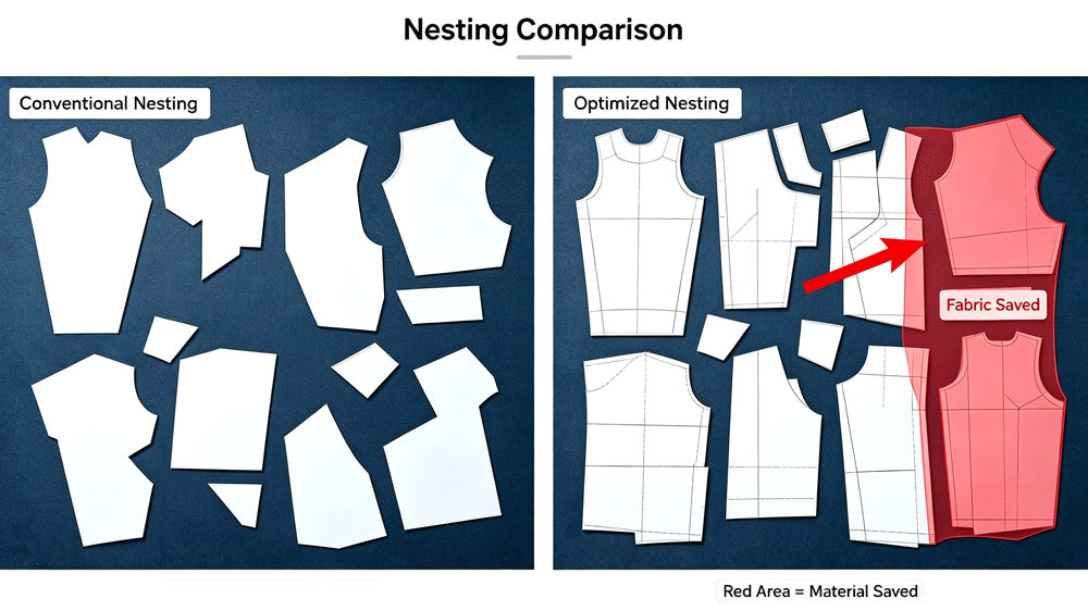 Fabric utilization comparison – wasteful vs optimized nesting for security uniforms Fabric utilization comparison – wasteful vs optimized nesting for security uniforms