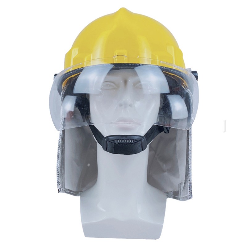 Casque jaune certifié de feu avec des ailerons de papier d'aluminium