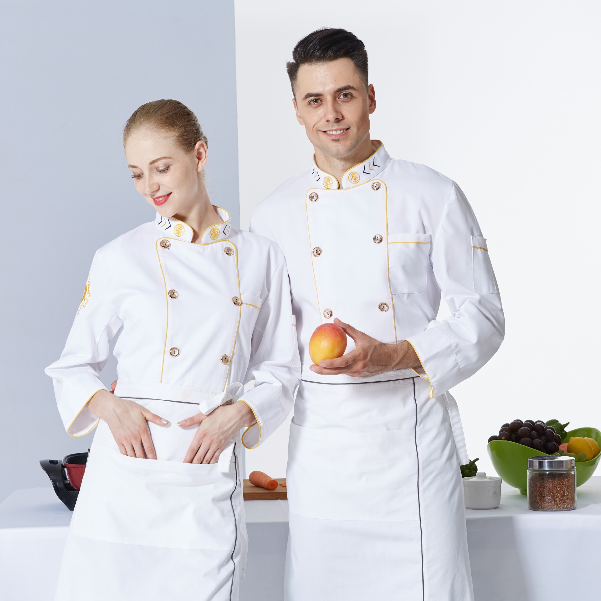 Luxury Chinese Chef Uniforms | Gold Accent Design | Manufacturer Direct
